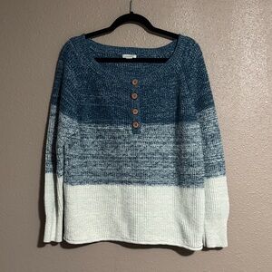 Sundance Blue and White Ombre Henley Knit Sweater